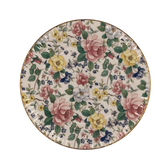 Rose Dessert Plate Allyn Nelson England Floral Porcelain China Red Pink Gold - Picture 7 of 9